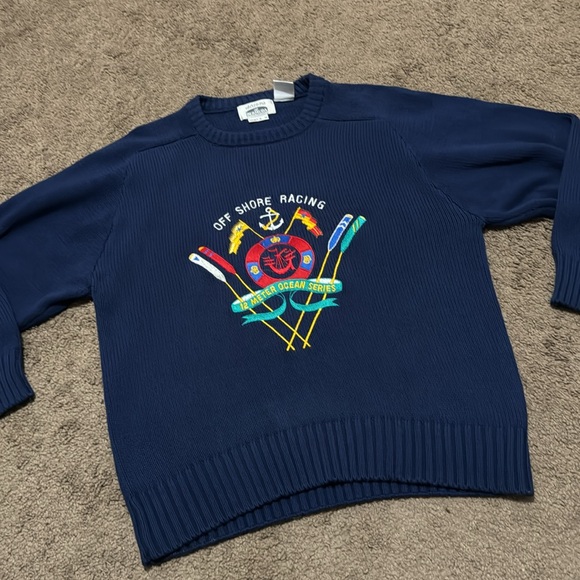 Vintage Nautical Vibes Crew Neck Cotton Sweater-Sz Adult M-Blue-EUC - Picture 13 of 16